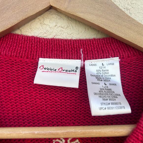 Vintage Bobbie Brooks Red Beaded Snowflake Christmas Sweater Size L - Picture 3 of 4